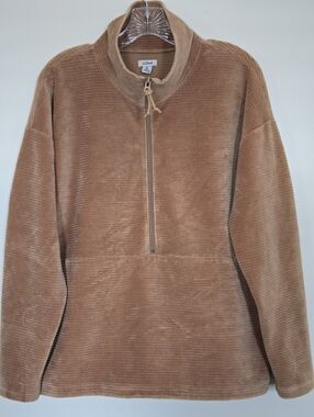 LL Bean Women's Sz XL Soft Stretch Velour Corduroy Half-Zip Pullover Sweatshirt